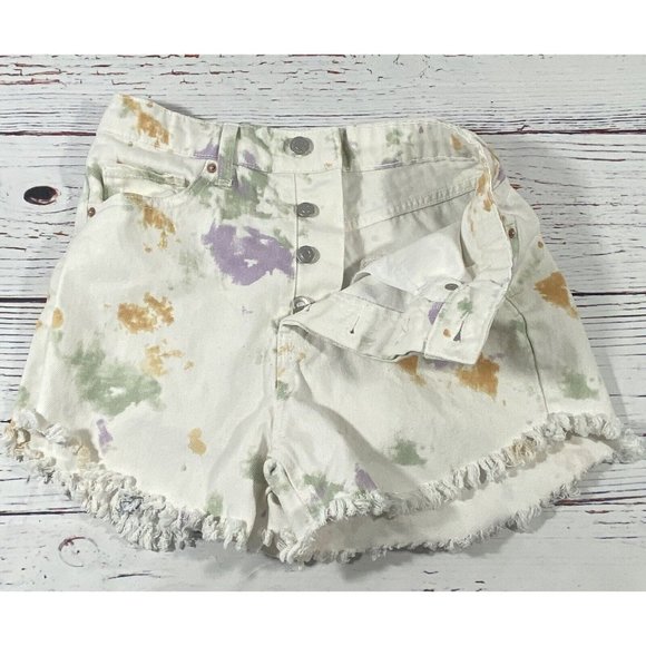Wild Fable Jean Shorts Size 2 High Rise Cutoff White Tie Dye Button Fly Denim - Picture 4 of 11